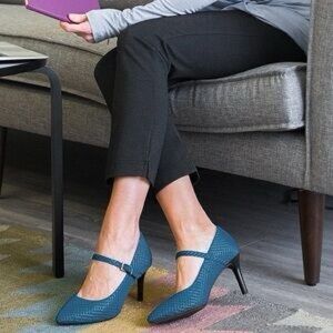 Betabrand Teal Perforated Mary Jane Pointed Heels